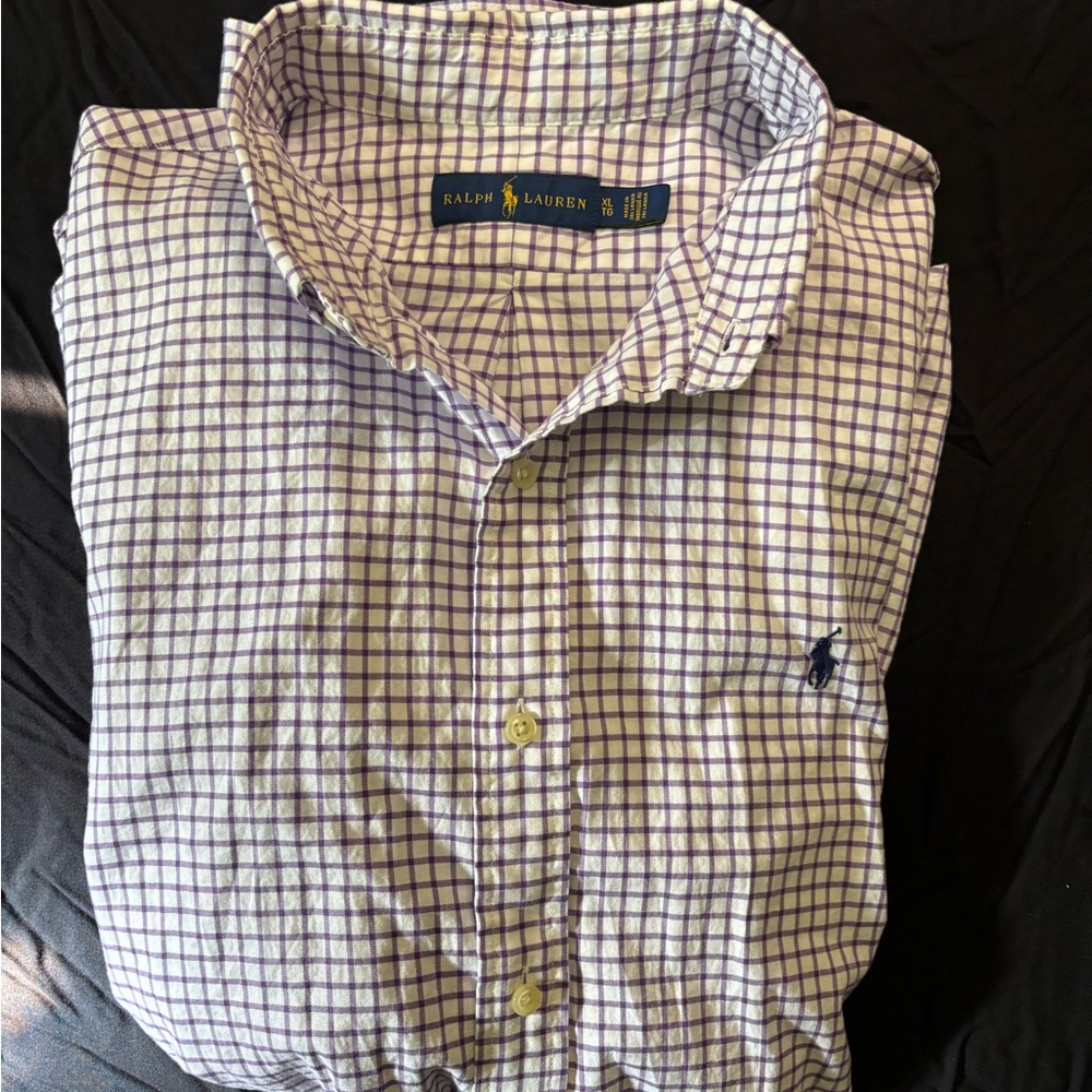 Ralph Lauren Men's Purple and White Plaid Shirt